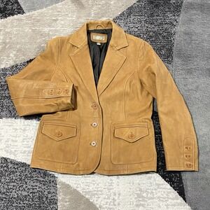 The Territory Ahead LEATHER Jacket Women Small Brown Button Up Coat Western BOHO